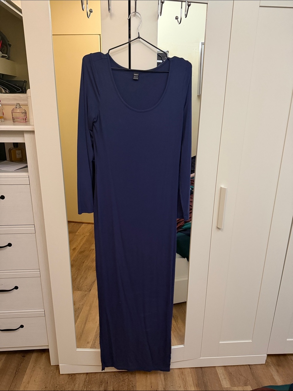 SHEIN Navy Long Sleeve Maxi Scoop Neck Dress